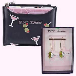 BUNDLE Betsey Johnson Martini Toss Wallet w/ Card Case Chain & Martini Earrings
